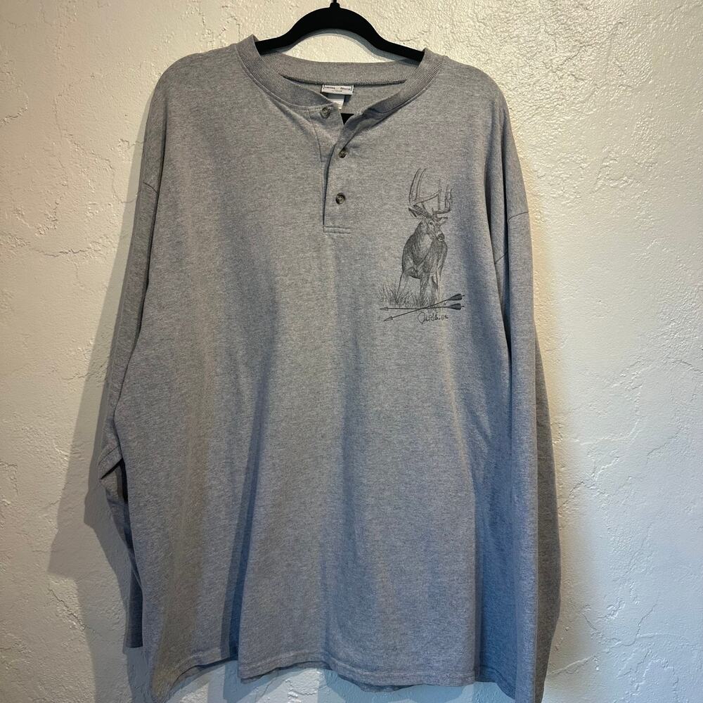 Vintage Cotton Deluxe Henley 2X Buck Y2K 90's Hunting Gorpcore Nature's View